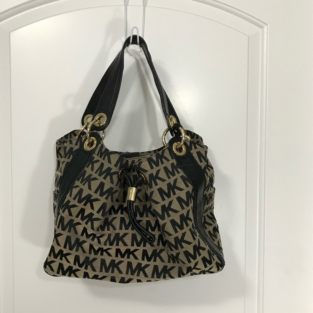 Michael Kors Vintage Ludlow Brown and Tan Signature Logo Canvas Hobo Bag